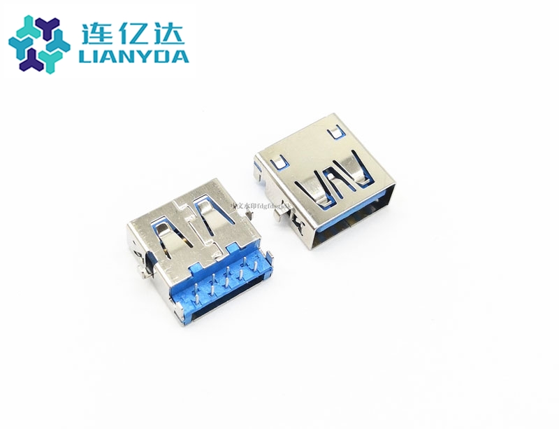 USB 3.0 AF 沉板 雙排端子90°  方形腳 板上2.9
