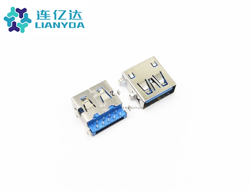 USB 3.0 AF 沉板 雙排端子90° 外擴方形腳 板上2.9